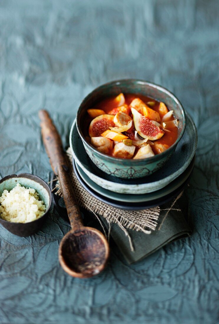 Chicken soup with figs and couscous