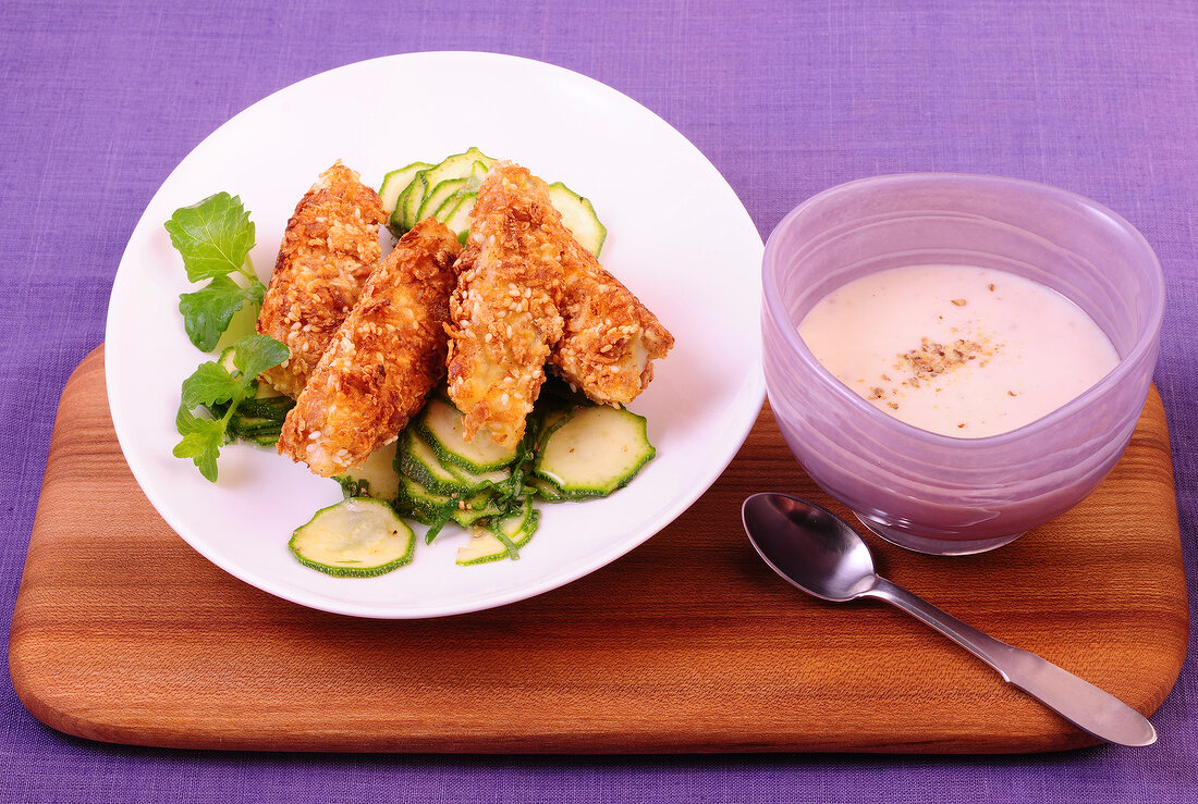 Abendessen, Seelachs-Sticks mit Meerrettich-Dip