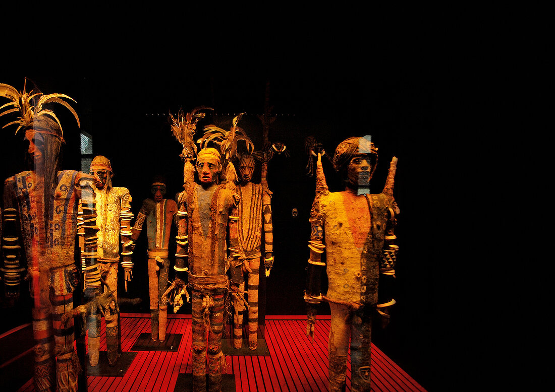 Rambaramp figures in exhibition, Musee du Quai Branly, Paris, France