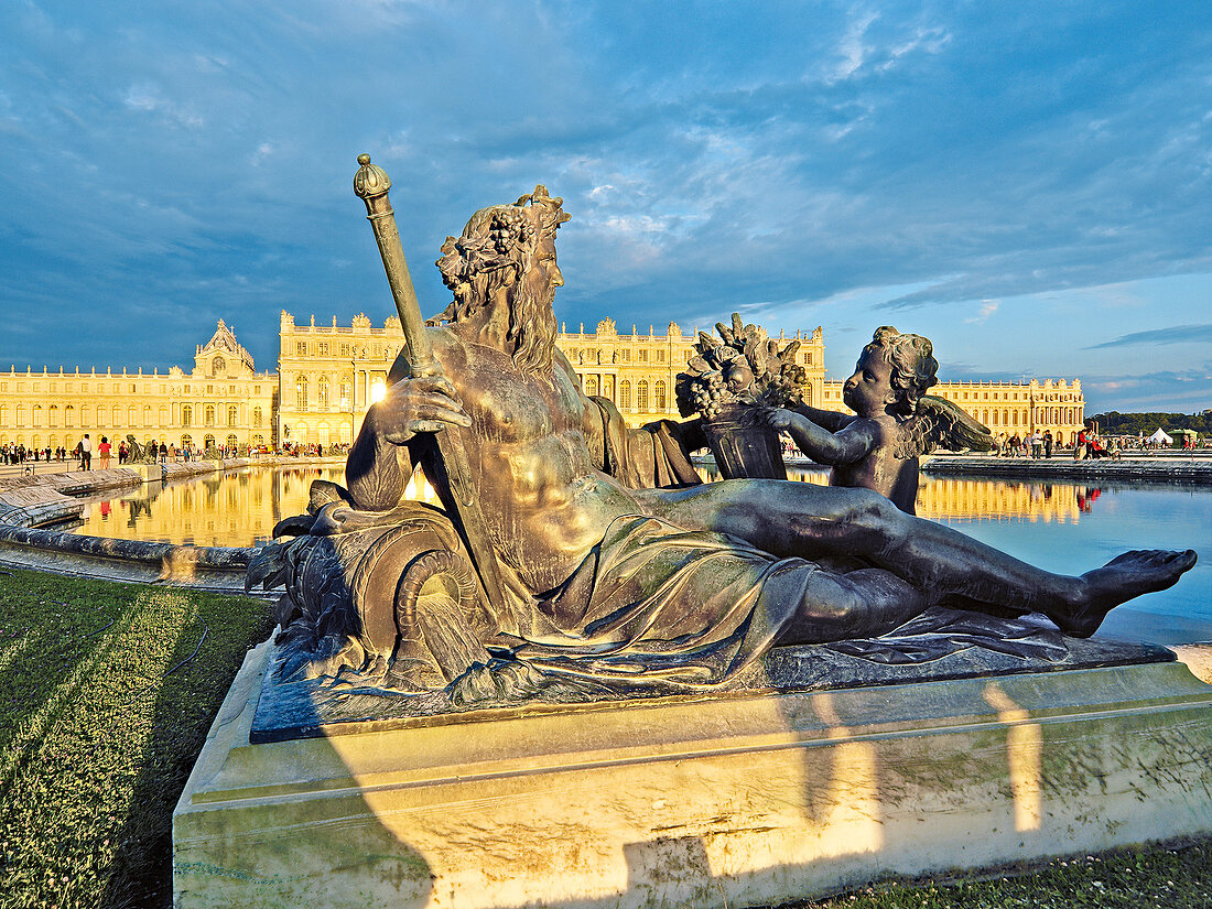 View of Parterre d'Eau and Versailles Palace in France