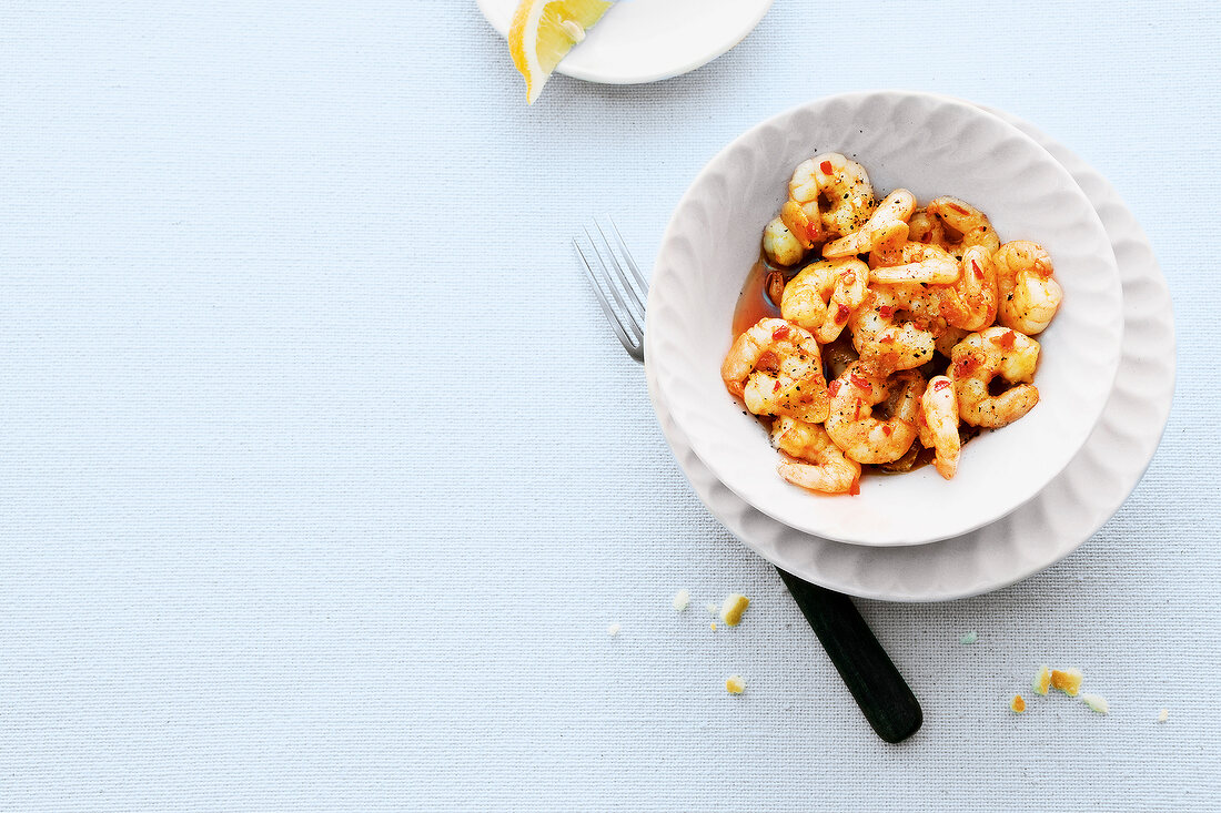 Chilli shrimp in serving dish