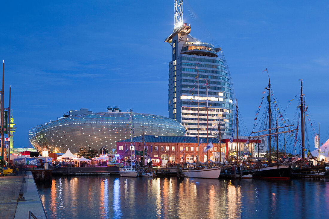 Illuminated Atlantic Hotel Sail City, Bremerhaven, Germany