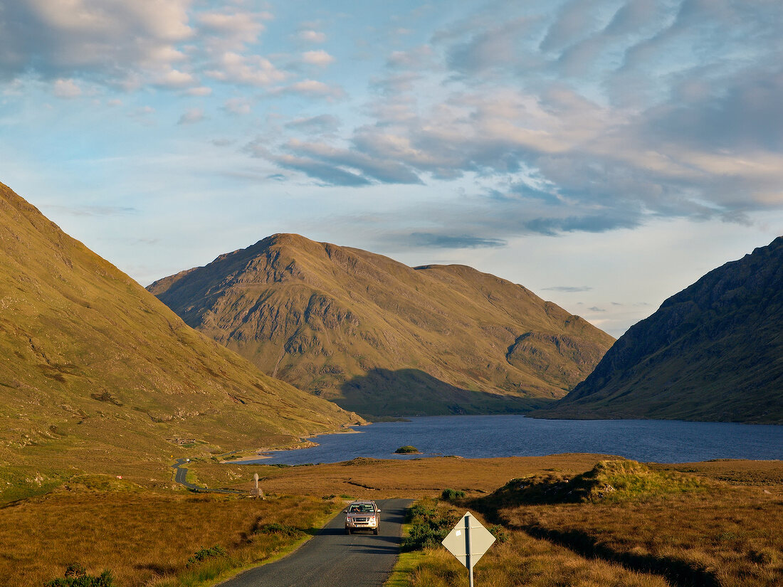 Scenery of mountain and street in Connemara, Ireland