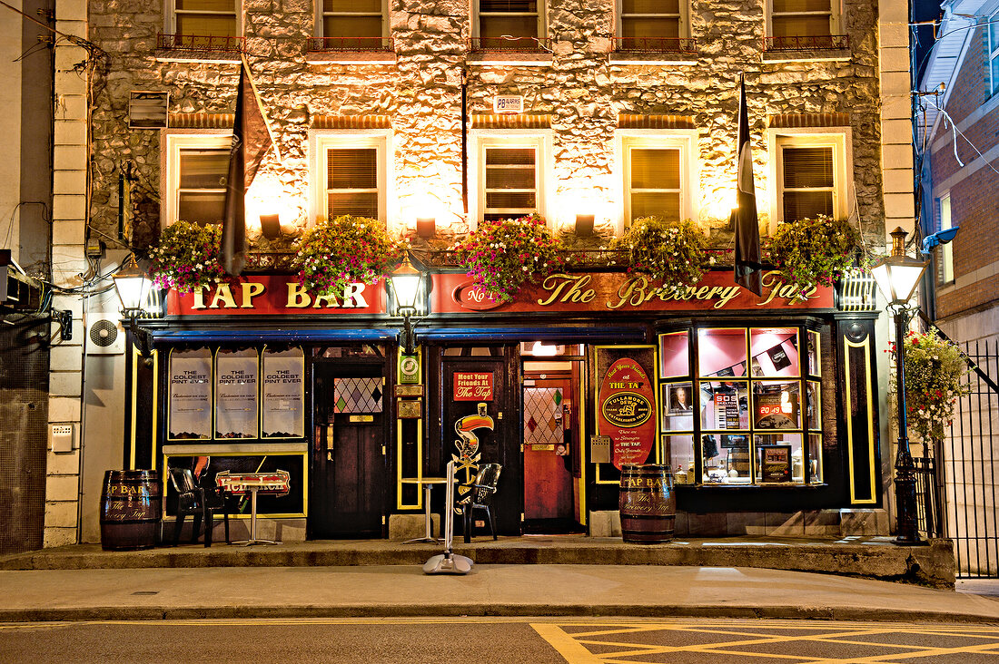 Illuminated view of Tap bar in Tullamore, Ireland