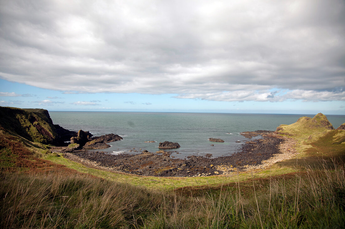 View of Antrim coast and rock landscape, Ireland, UK