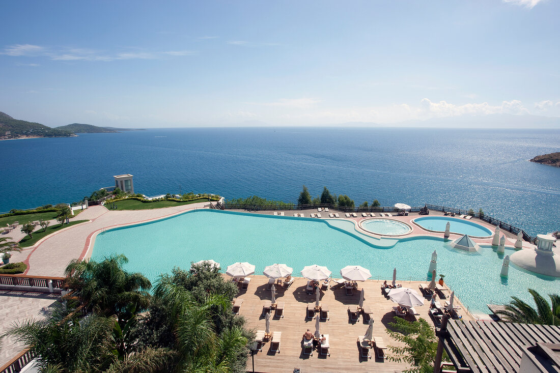 Türkei, Bodrum, Blick auf den Pool, "Kempinski Hotel Barbaros Bay"