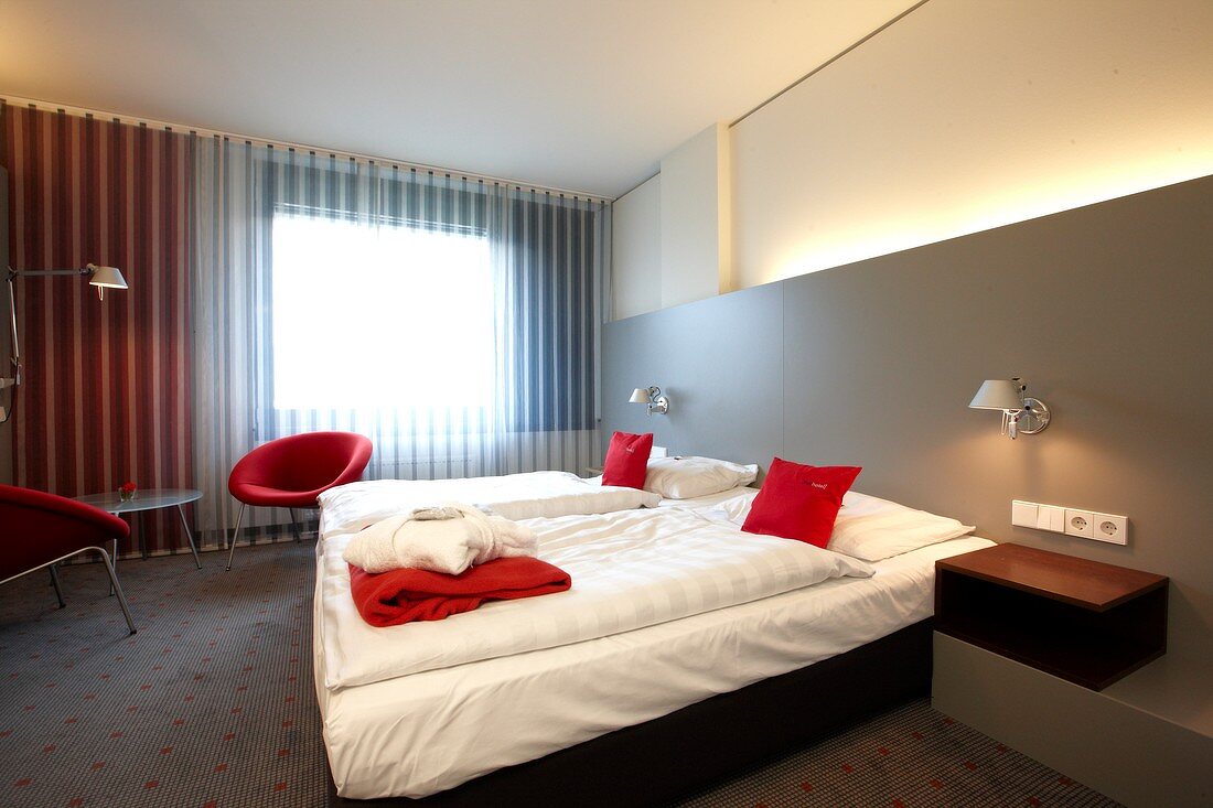 Housekeeper at room in hotel at Vaihingen, Stuttgart, Baden-Wurttemberg, Germany