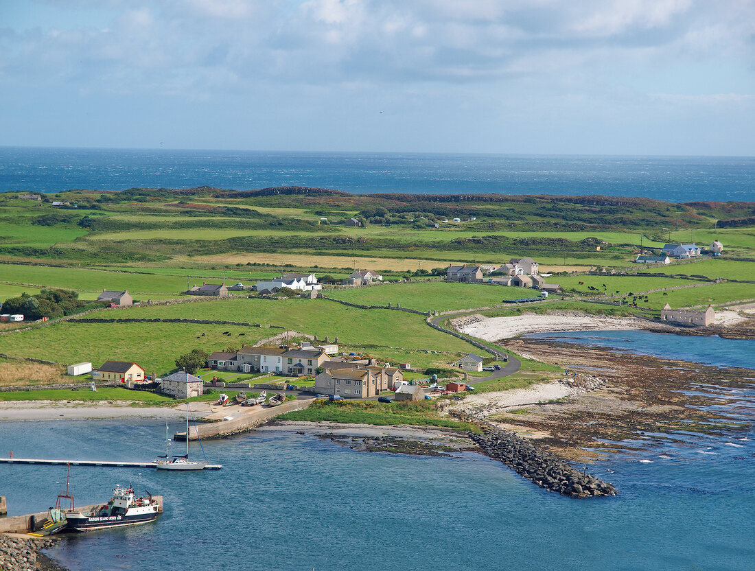 View of Rathlin Island in Ireland, aerial view