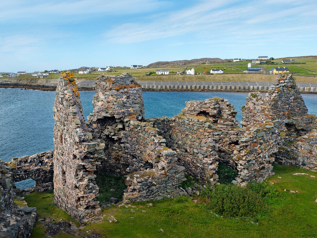 View of ruins of Cromwell Barrack sea coast in Inishbofin, Ireland