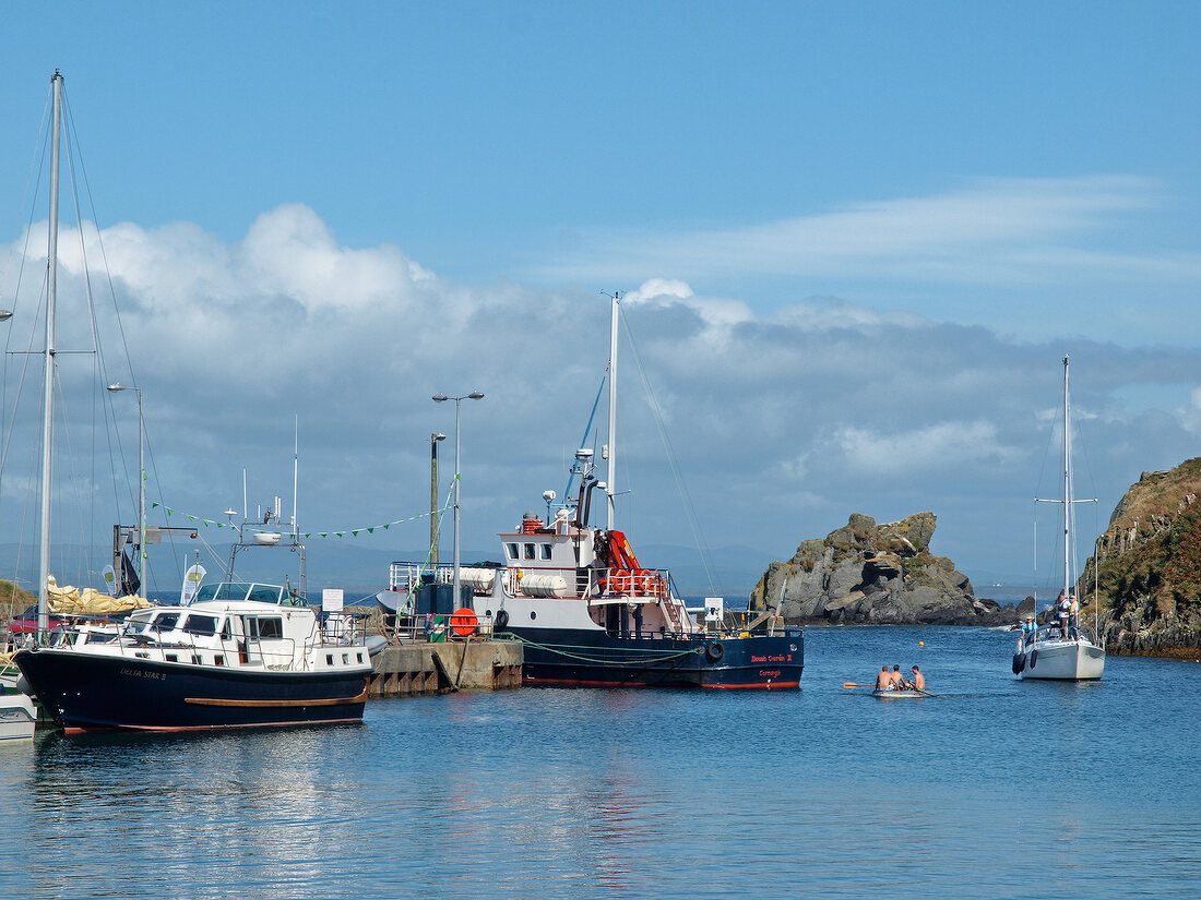 View of boats at harbour in Cape Clear Island, Ireland, UK