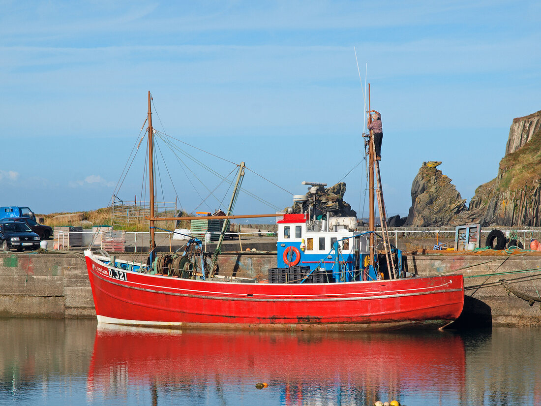 Red fishing boat in Cape Clear Island, Ireland