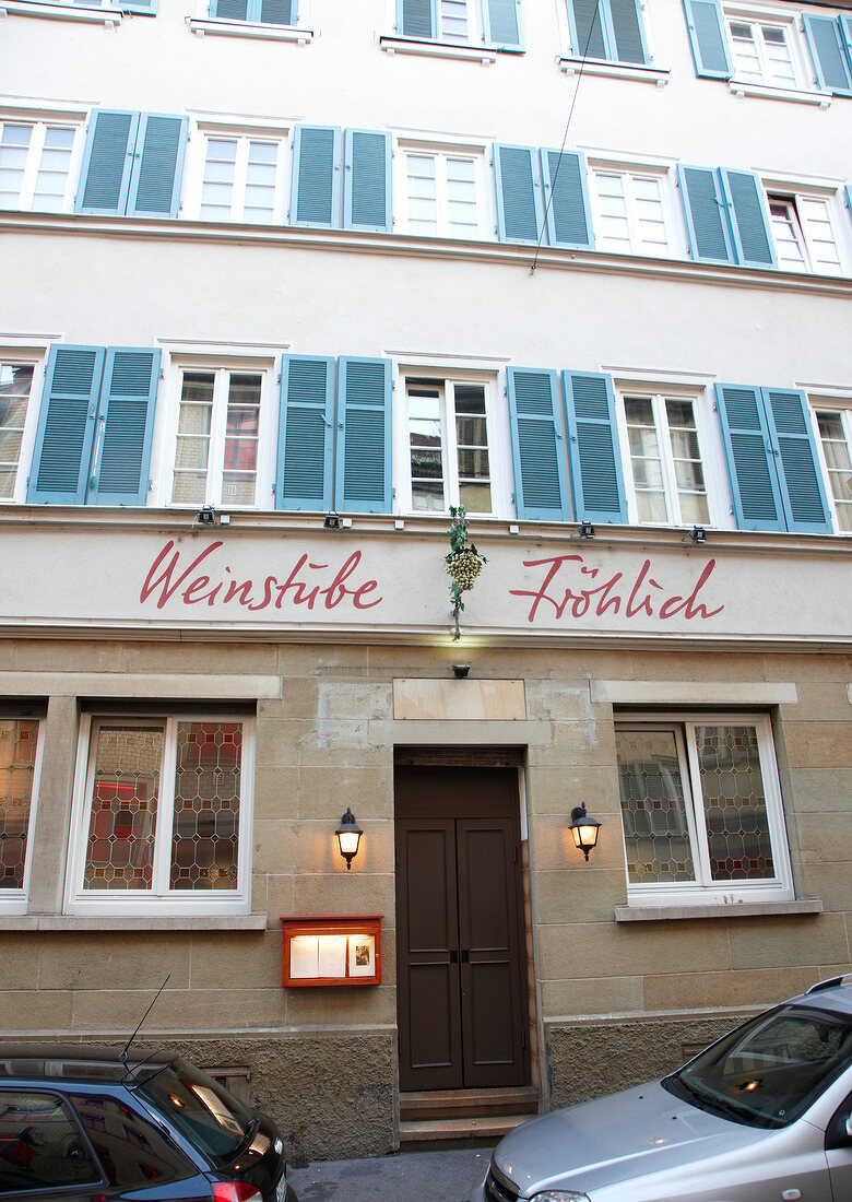 Entrance of Weinstube Frohlich wine bar in Leonhardstra�e, Stuttgart, Germany