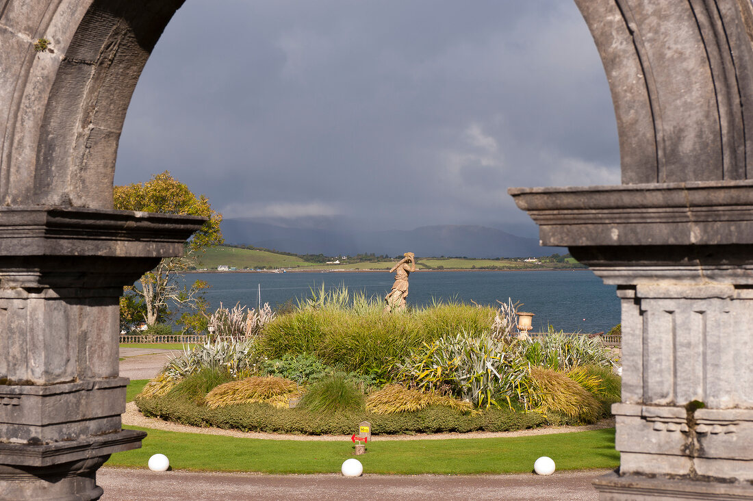 View of archway front garden of Bantry House, Ireland