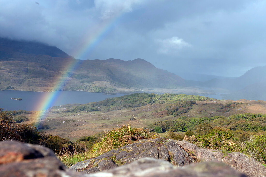 View of Killarney National Park with rainbow at Ring of Kerry, Ireland, UK