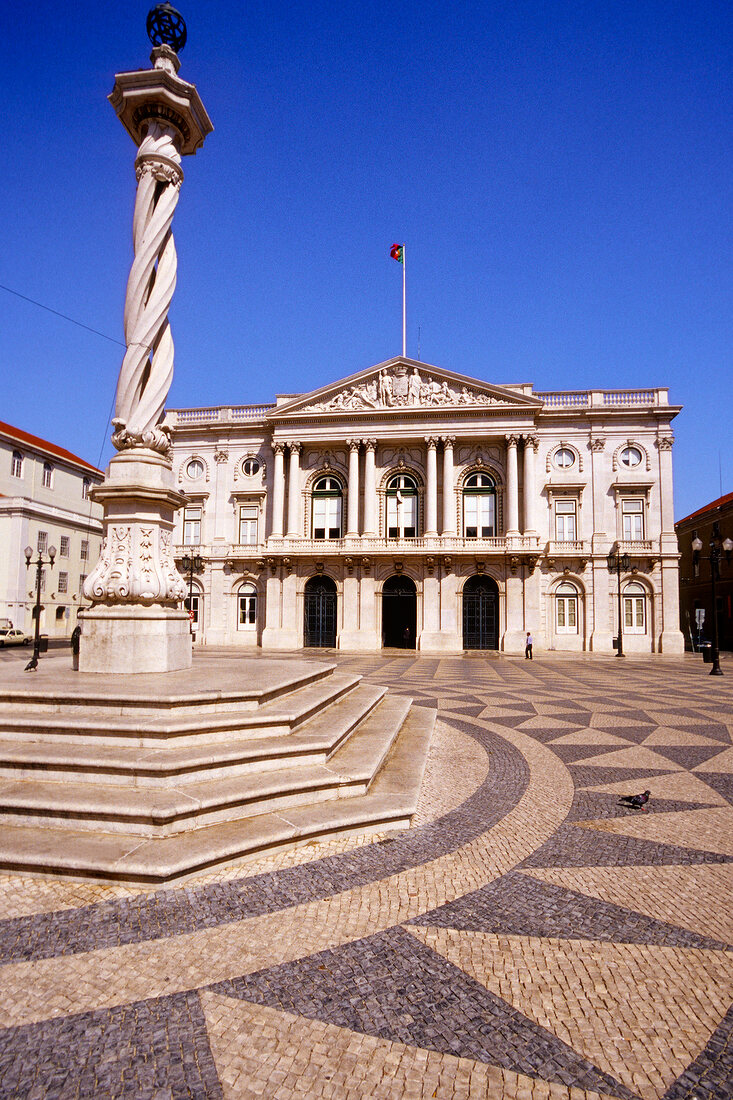 Facade of Town Hall, Praca do Municipio at Rua do Arsenal in Lisbon, Portugal