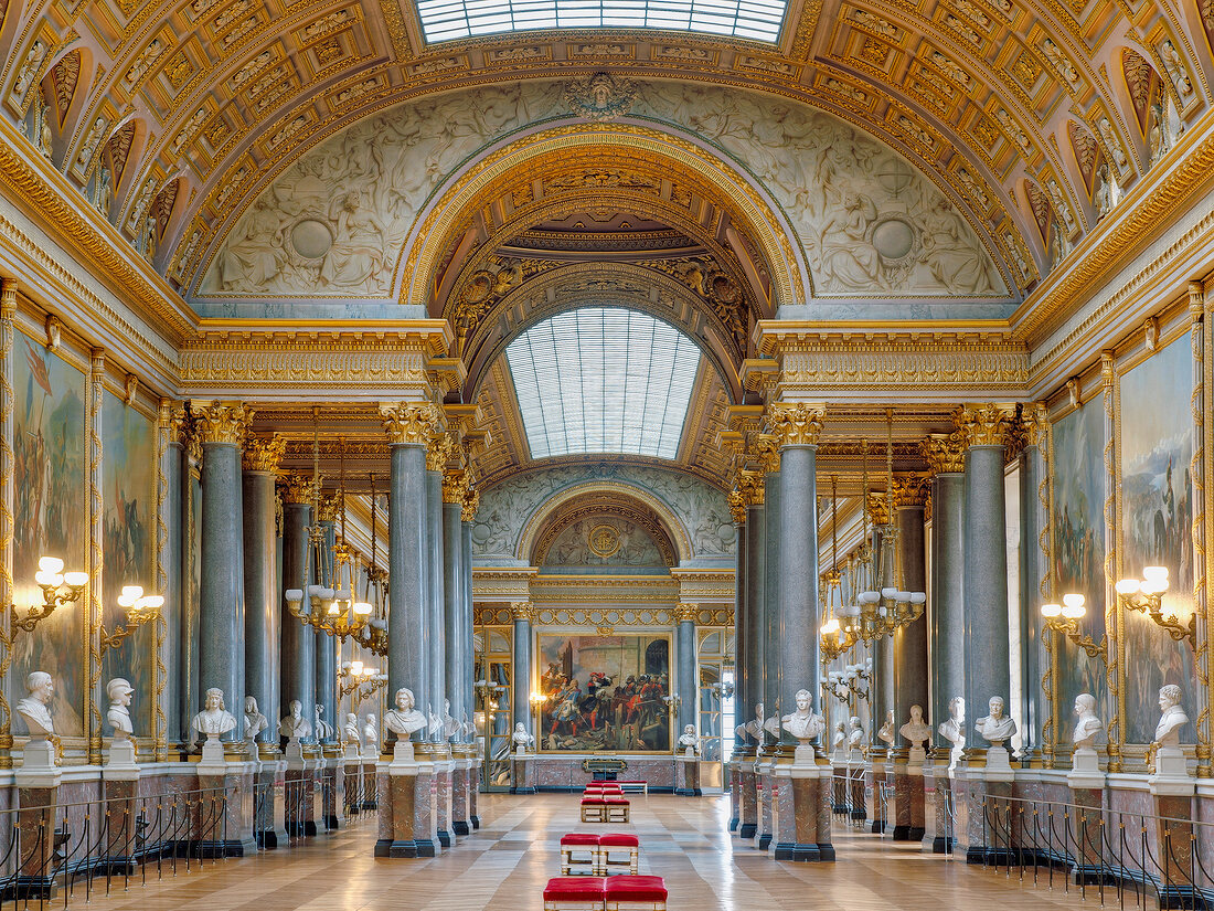 Interior of Battle gallery of Versailles Palace in France