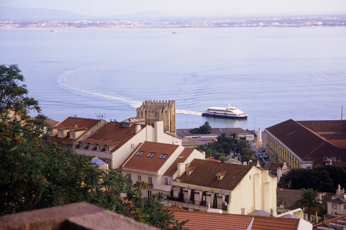 View of Lisbon from Castelo de Sao Jorge in Rio Tejo, Lisbon, Portugal