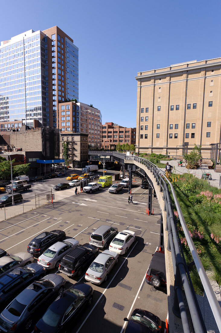 Cars parked in front of buildings at Meatpacking District, New York, USA