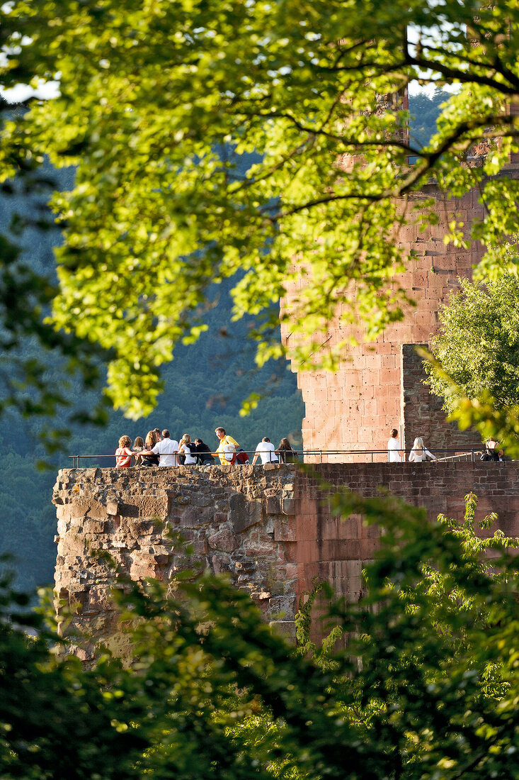 Tourist at Castle tower in Heidelberg, Germany