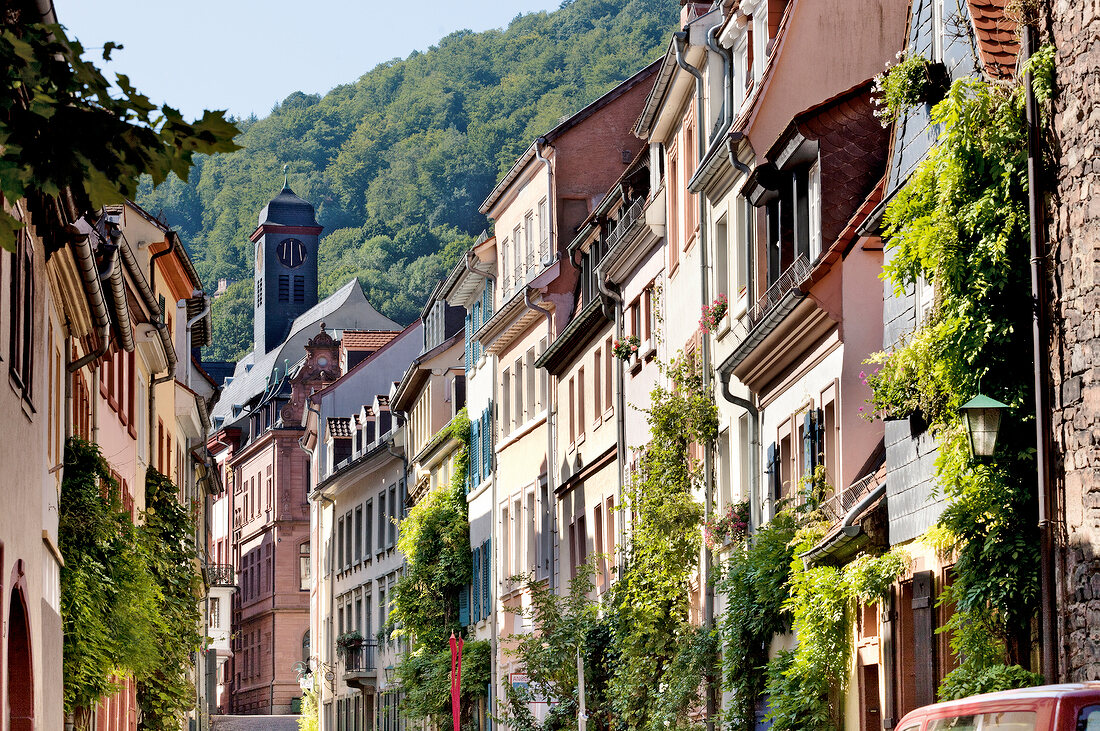 View of Mantelgasse facade in Heidelberg, Germany