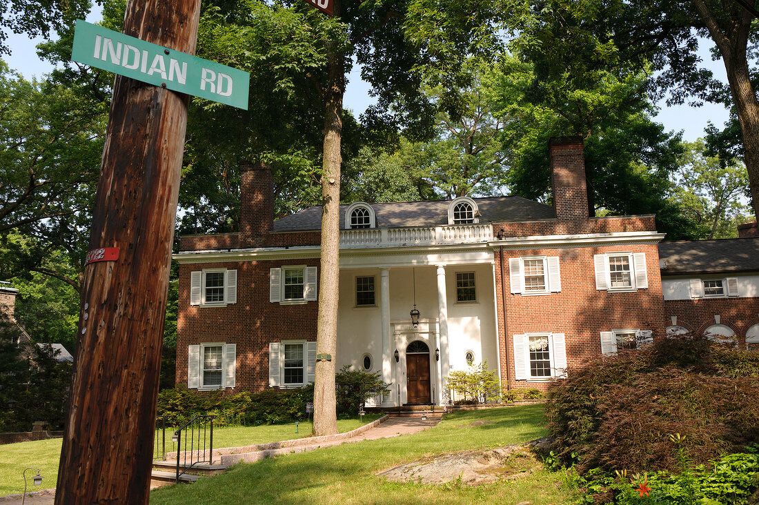 Facade of old mansion in Riverdale, Bronx, New York, USA