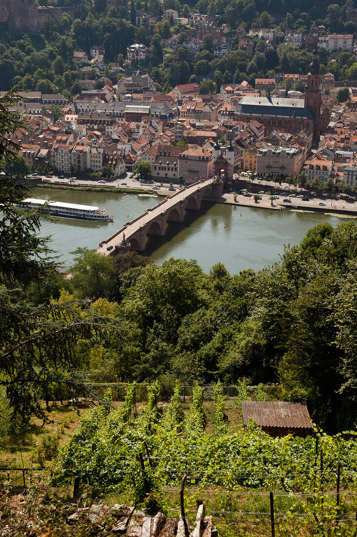 Heidelberg: Altstadt, Karl-Theodor- Brücke, Neckar, Vogelperspektive