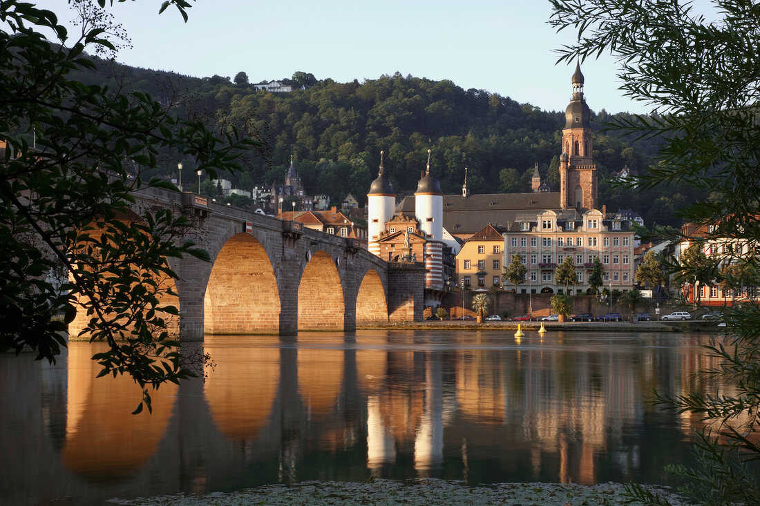 View of Karl-Theodor Bridge and Neckarstadt in Heidelberg, Germany