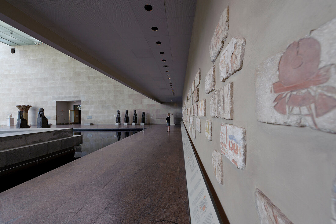 View of hieroglyphics on stone tiles at Metropolitan Museum, New York, USA