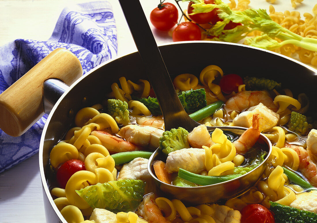 Seafood Stew with Pasta and Vegetables
