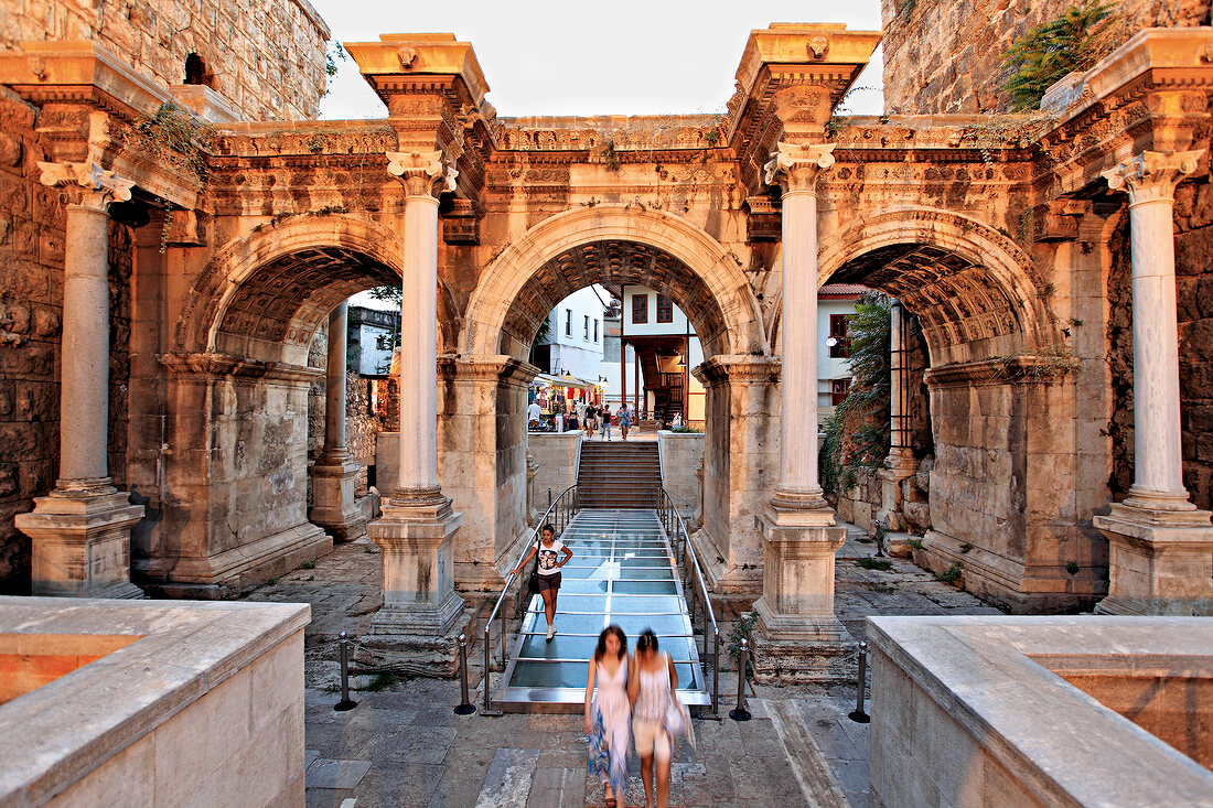 People at Hadrian's Gate in Antalya, Turkey