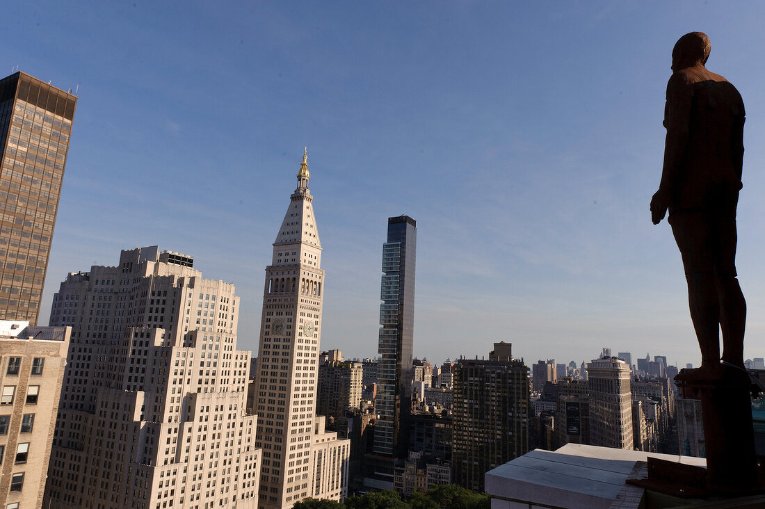 View of statue and skyline, New York, USA