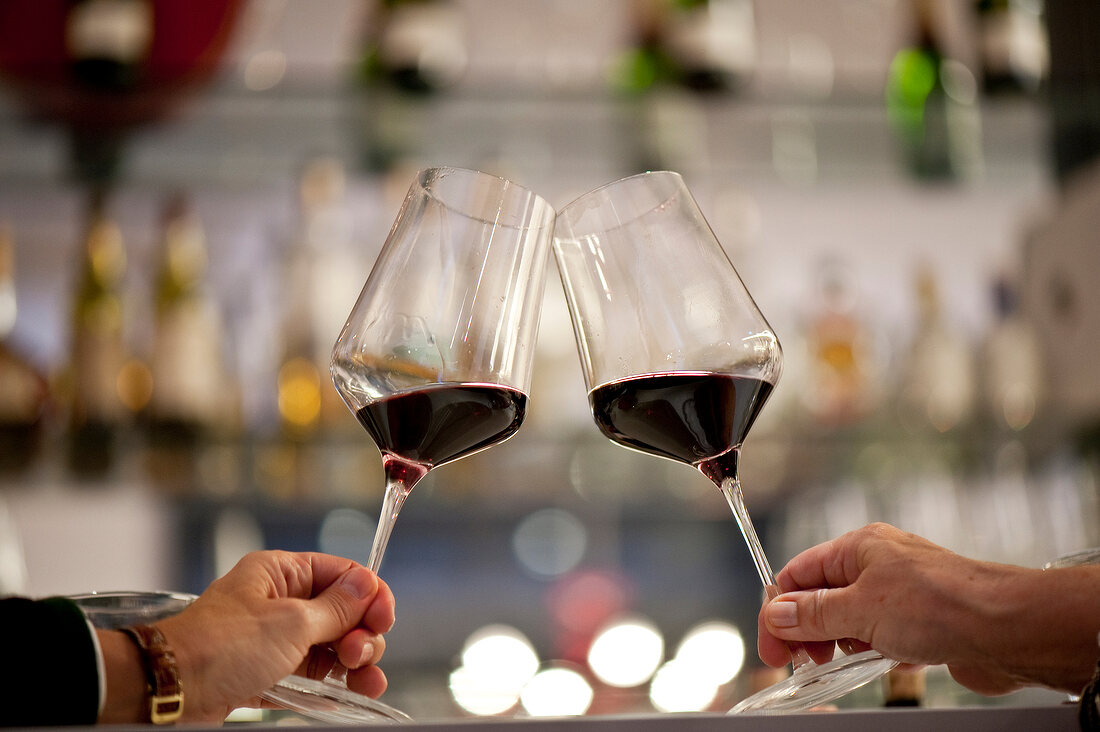 In der Wiener Weinbar "Der Wein" wird mit Rotwein angestoßen