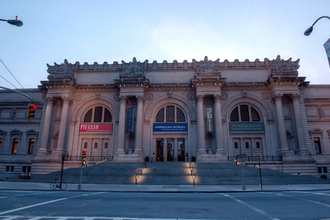 Facade of Metropolitan Museum at dusk, New York, USA