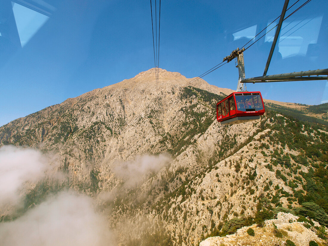 View of Taurus mountains and cable car in Antalya, Turkey