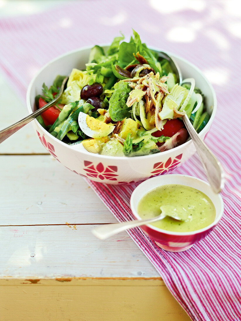 Nicoise salad in bowl, France