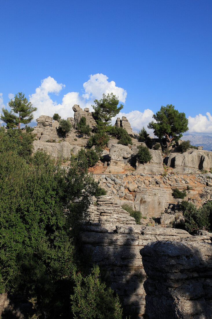 Elevated view of karst rock formations at Selge, Pisidia, Turkey