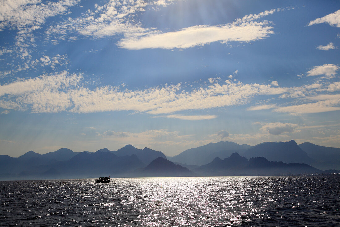 View of sea and mountains in Antalya, Turkey