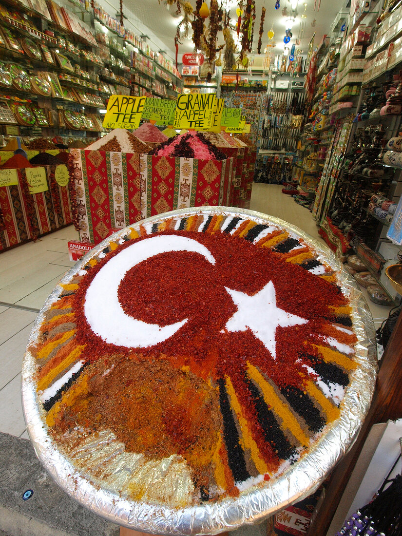 Various types of spices in form of national colours, Antalya