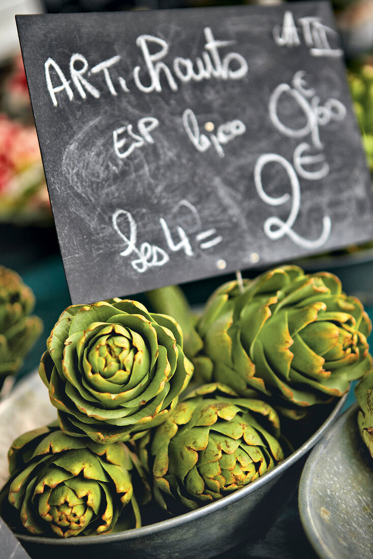 Close-up of artichoke in market stall