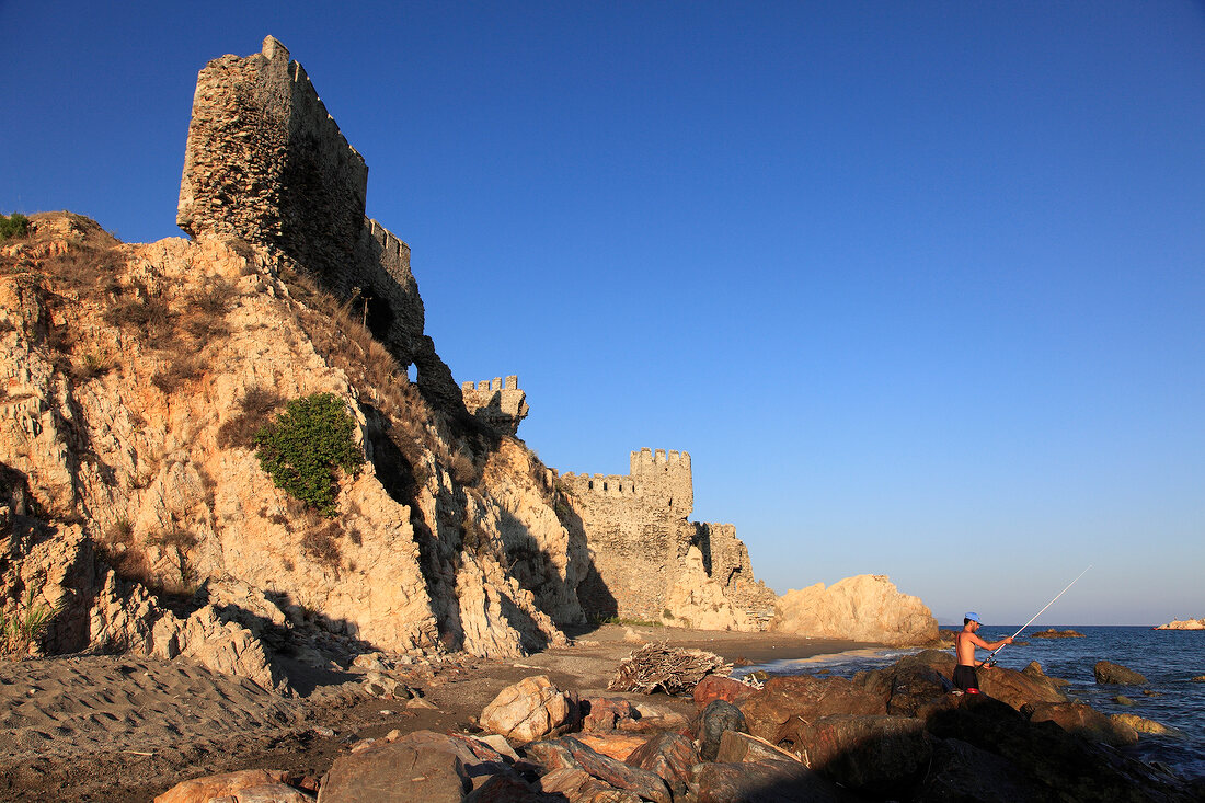 Children near sea at Mamure Castle in Anamur, Mersin Province, Turkey