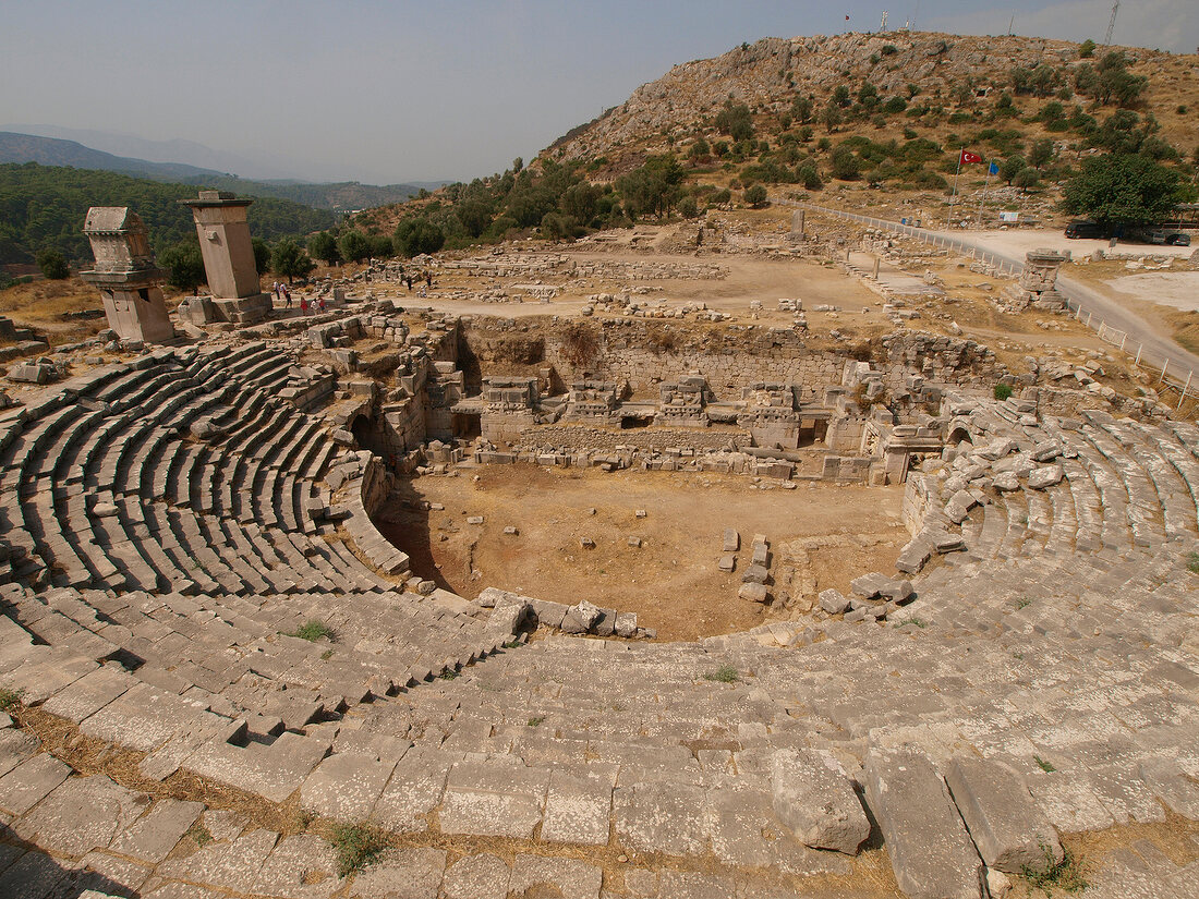 View of ruins of the great theatre in Patara, Lycia, Turkey