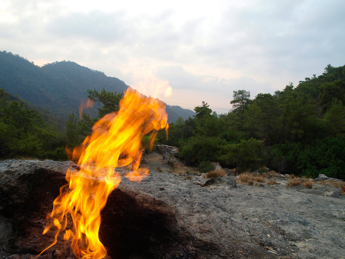 Fire at Yanarta in Lycia, Turkey