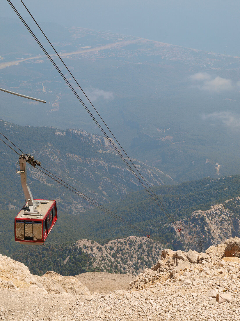 View of Taurus mountains and cable car in Antalya, Turkey