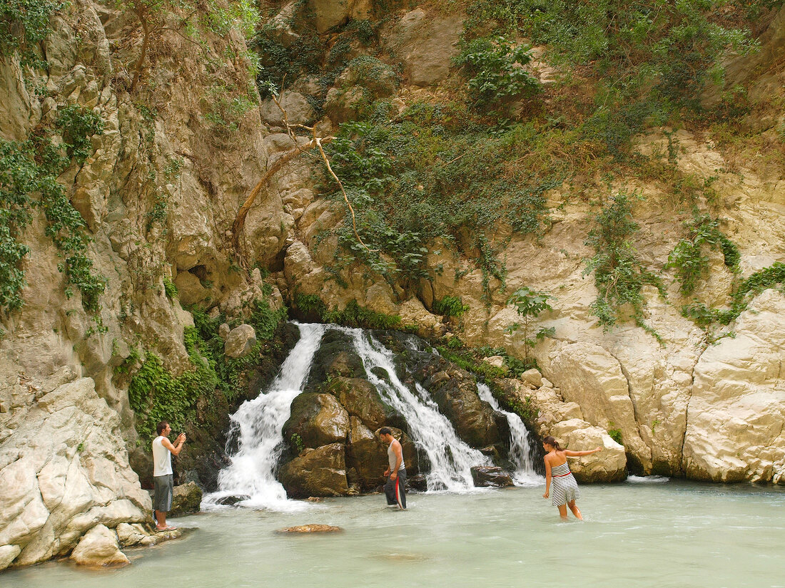 People enjoying in waterfall at Saklikent Canyon in Mugla province, Turkey