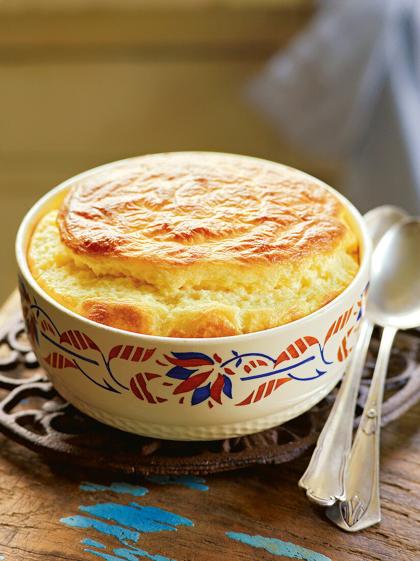 Cheese souffle in serving bowl, France