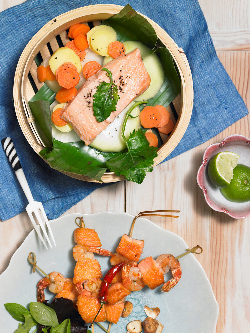 ich koch mir was. Lachs mit Kohlrabi, Lachs-Garnelen-Spiesse