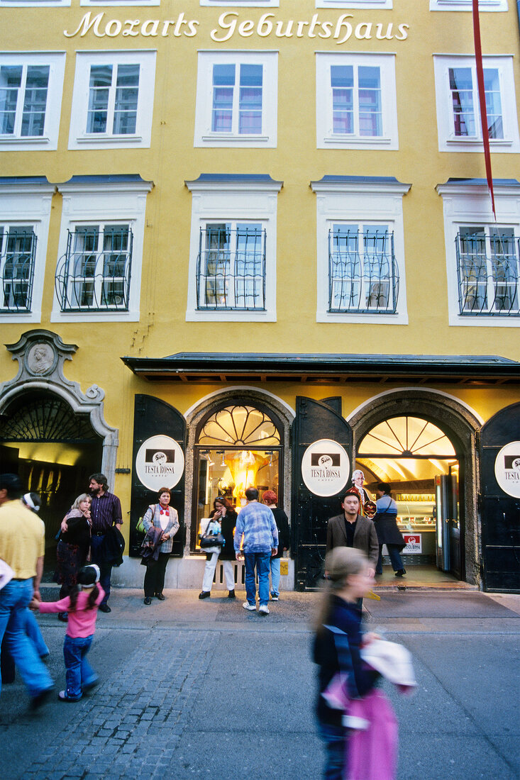 View of Mozart's birthplace at Getreidegasse, Salzburg, Austria