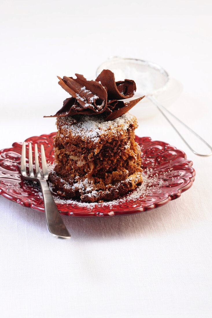 Chocolate souffle on saucer