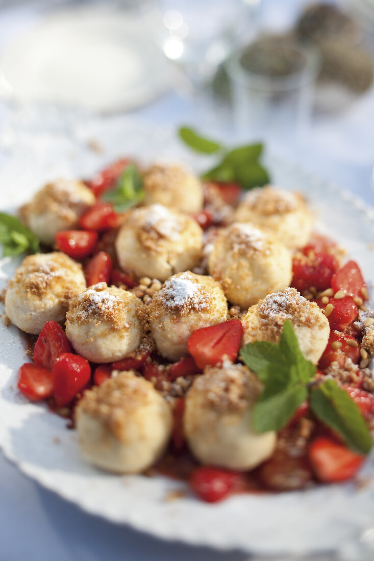 Sweet goats cheese dumplings in serving dish