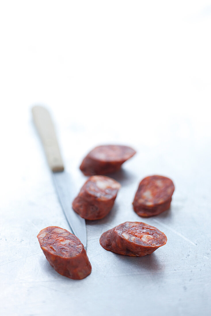 Genussrezepte für zwei, mehrere Stückchen Chorizo